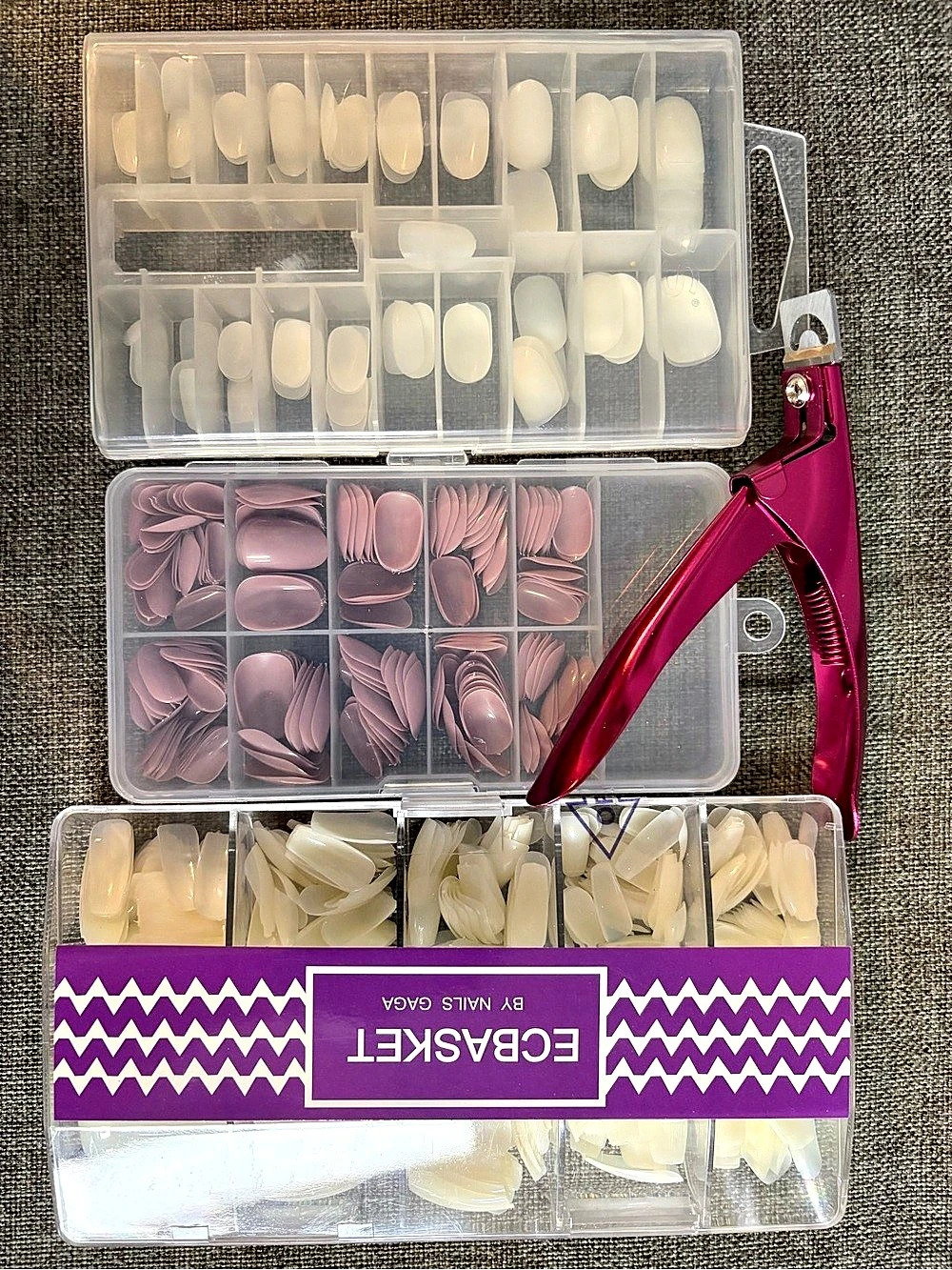 3 press on nail sets with curved nail clipper